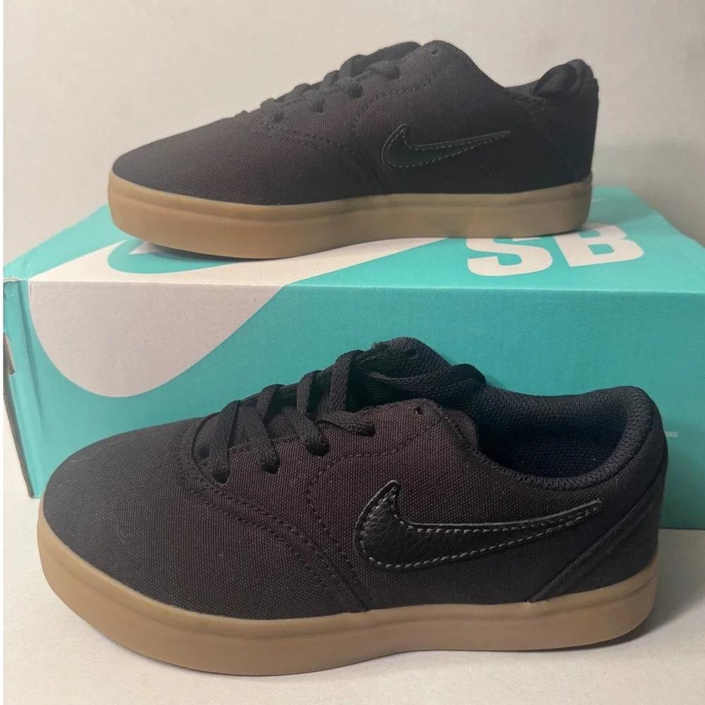 Nike SB Check Canvas PS Black Gum Light Brown Kids Shoes 905371-006 Size 1Y